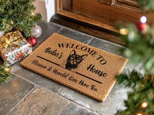 Cat Lover Christmas Gift - Personalized Pet Doormat- Unique Holiday Entryway Decor - image 1