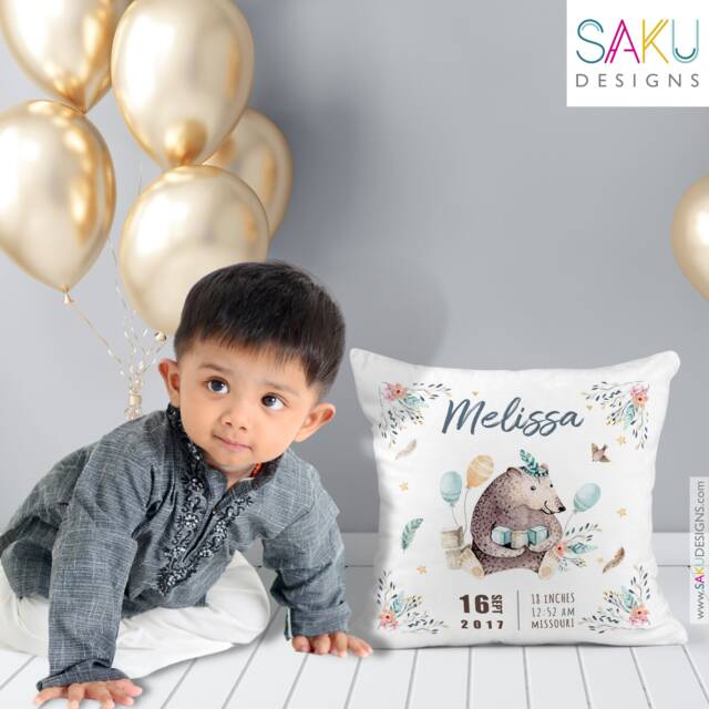 Bear Baby Pillow-Birth Announcement-Nursery Decor-Baby Pillow-Bear-Keepsake Pillow-Personalized Pillow-New Baby-Birth Stats-Custom - image 1