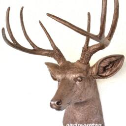 Faux Bronze Deer Head 8 Point Buck Wall Mount Decor - thumbnail 3