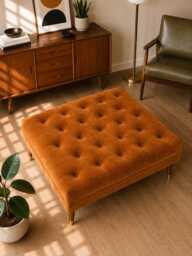 Handmade Deep Buttoned Chesterfield Coffee Table Custom Size - Vintage Velvet Burnt Orange - thumbnail 1