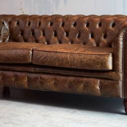 Chesterfield Real Leather Two/Three Seater Sofa Vintage Cognac Brown - thumbnail 2