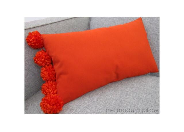 Orange Pom Decorative Throw Pillow Cover/Case Cushion Cotton 12x20 - image 1