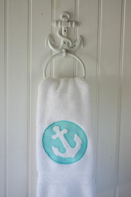 Embossed Embroidered Anchor Bath Hand Towel - 16x30 Beach Decor House Nautical - image 1
