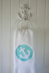 Embossed Embroidered Anchor Bath Hand Towel - 16x30 Beach Decor House Nautical - thumbnail 1
