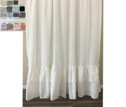 A Pair Of Linen Curtains With Double Rows Mermaid Long Ruffles, Ruffled Curtains, Extra Country Curtains Cottage Style - thumbnail 1