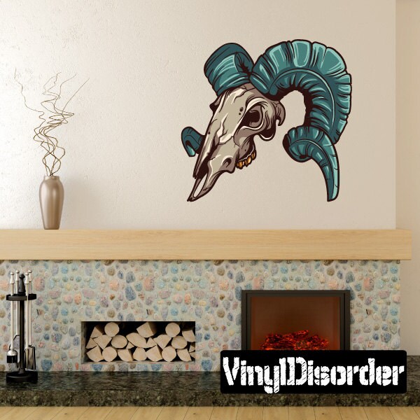 Animal Ram Skull - Vinyl Wall Decal Fabric Removable & Reusable Animalskullsuscolor006