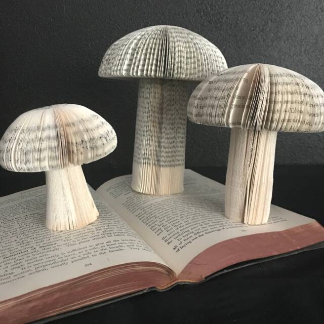 Recycled Book Mushroom Sculpture, Sustainable Paper Art - image 1
