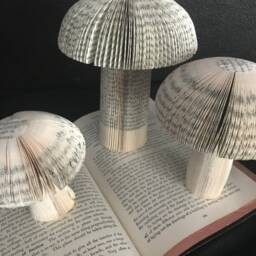Recycled Book Mushroom Sculpture, Sustainable Paper Art - thumbnail 2