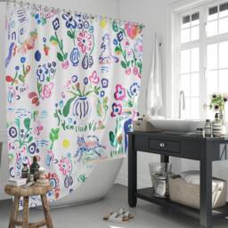 Floral Watercolor Shower Curtain, Artist Design, Waterproof Fabric - thumbnail 2
