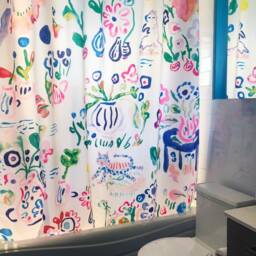 Floral Watercolor Shower Curtain, Artist Design, Waterproof Fabric - thumbnail 3