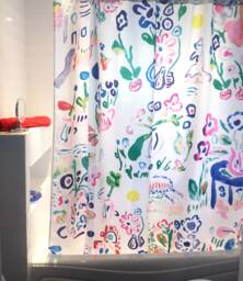 Floral Watercolor Shower Curtain, Artist Design, Waterproof Fabric - thumbnail 1