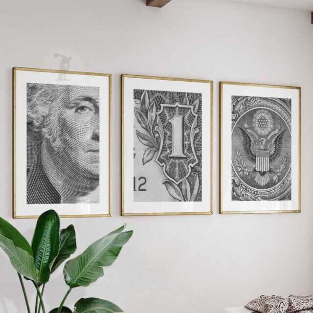 Dollar Bill Set Of 3 Posters - Money Wall Art Luxury Monochrome Poster Motivation Vintage - image 1