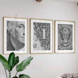 Dollar Bill Set Of 3 Posters - Money Wall Art Luxury Monochrome Poster Motivation Vintage - thumbnail 1