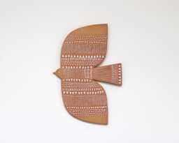 Ceramic Wall Hanging Ornament // Patterned Flying Bird Tile White No.10