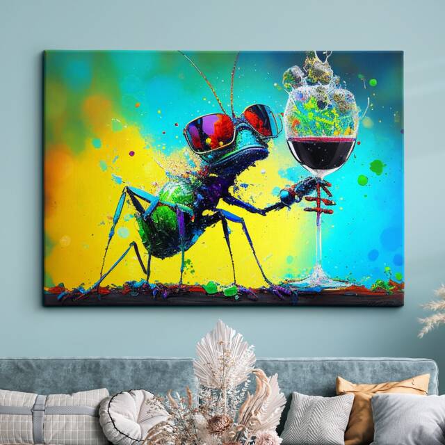Ant Toasting Drink Glasses Art Abstract Oil Painting Framed Poster Print & Canvas Wall Living Home Decor Interior Gift - image 1
