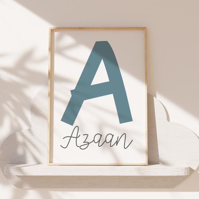 Boys Personalised Name Print, Bedroom Decor, Nursery Wall Art, Muted Blue, Playroom Prints, Art - image 1