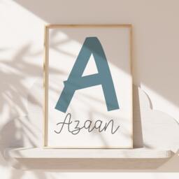 Boys Personalised Name Print, Bedroom Decor, Nursery Wall Art, Muted Blue, Playroom Prints, Art - thumbnail 1