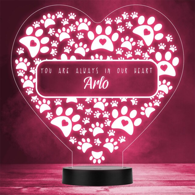 Paw Prints Always in Our Pet Loss Memorial Personalised Gift Colour Night Light - image 1