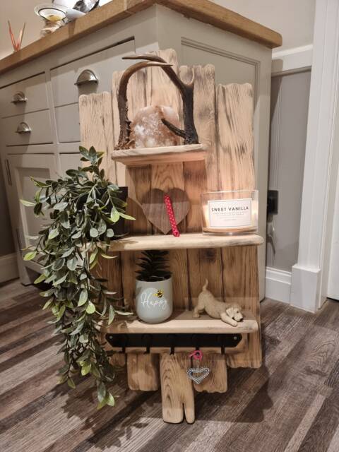 Large Bespoke One Off Solid Oak & Antler Handmade Rustic Shelves Bare Wood Finish Candles Accessories Not Included - image 1