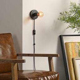 Black Plug-In Wall Sconce - Mid Century Modern Minimal Bedroom Vanity Lighting Lamp For Apartments & Spaces With No J-Box Luna