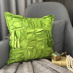 Ruched Texture Solid Pattern, Clover Green Satin, 24x24/26x26 Contemporary Euro Sham - Dreamy - thumbnail 3