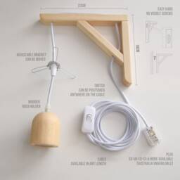Plug in Wall Mount Lamp Pendant - Bamboo Sconce Style with Switch Wood Boho Lampshade Outlet Aspen Bracket Hanging Natural Woven - thumbnail 4