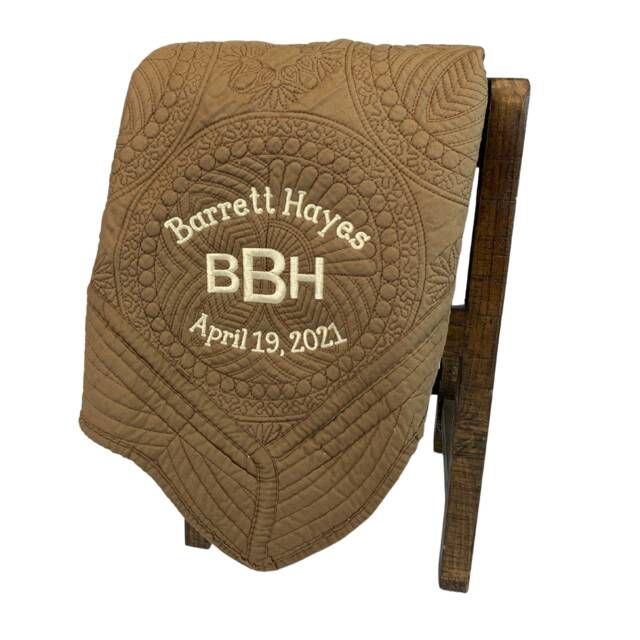 Monogrammed Baby Quilt, Brown Custom Embroirdered Personalized Keepsake Blanket, Cotton Blanket - image 1