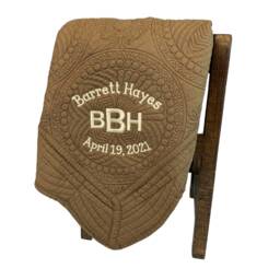 Monogrammed Baby Quilt, Brown Custom Embroirdered Personalized Keepsake Blanket, Cotton Blanket - thumbnail 2