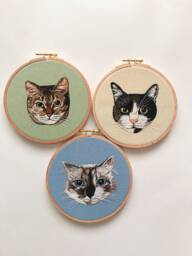 Custom Pet Portrait Embroidered Hoop - Personalized Dog & Cat Ornament - thumbnail 1