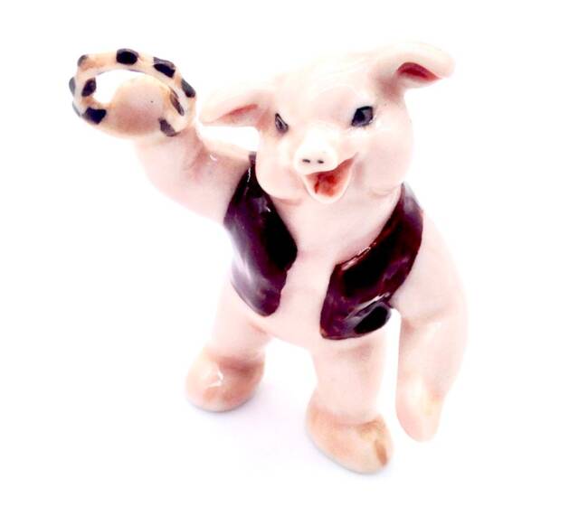 Miniature Ceramic Pig Pork Playing Music Tambourine Animal Pink Brown Figurine Tiny Statue Decoration Collectible Hand Painted Small Figure - image 1
