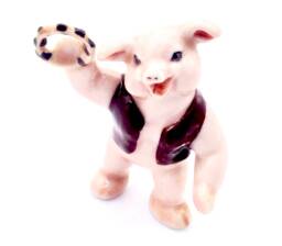 Miniature Ceramic Pig Pork Playing Music Tambourine Animal Pink Brown Figurine Tiny Statue Decoration Collectible Hand Painted Small Figure - thumbnail 1