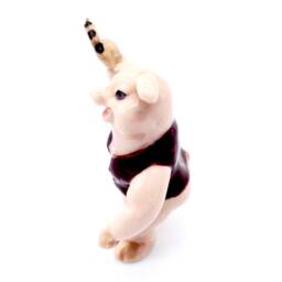 Miniature Ceramic Pig Pork Playing Music Tambourine Animal Pink Brown Figurine Tiny Statue Decoration Collectible Hand Painted Small Figure - thumbnail 2