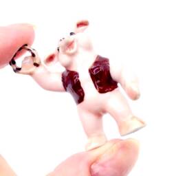 Miniature Ceramic Pig Pork Playing Music Tambourine Animal Pink Brown Figurine Tiny Statue Decoration Collectible Hand Painted Small Figure - thumbnail 4