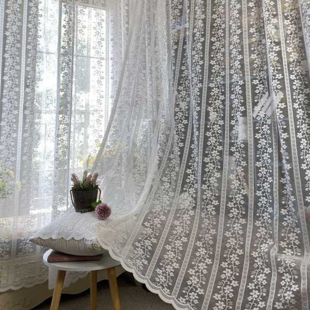 Custom Lace Voile Curtain Sheer Floral Window Treatment - image 1