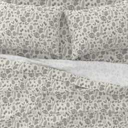 Acorns & Leaves Sheets - Grey Cream By Andrea_Lauren Autumn Fall Block Print Cotton Sateen Sheet Set Bedding Spoonflower - thumbnail 3