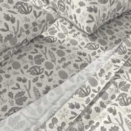 Acorns & Leaves Sheets - Grey Cream By Andrea_Lauren Autumn Fall Block Print Cotton Sateen Sheet Set Bedding Spoonflower - thumbnail 2