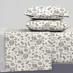 Acorns & Leaves Sheets - Grey Cream By Andrea_Lauren Autumn Fall Block Print Cotton Sateen Sheet Set Bedding Spoonflower