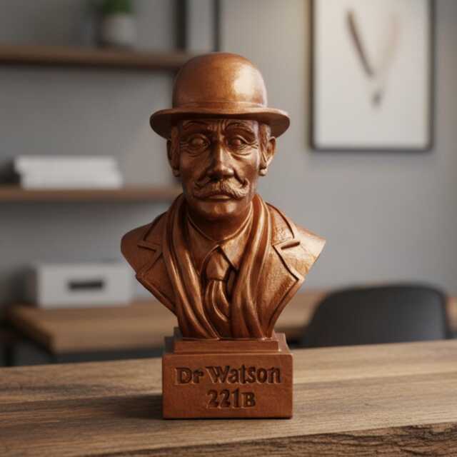 Dr. Watson Figurine Bust, 5.3/4 Inch Tall, Antique Bronze Finish, Handmade & Painted - image 1
