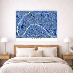 Paris Map Print, Blue Geometric City Streets Wall Art Poster, France - thumbnail 2
