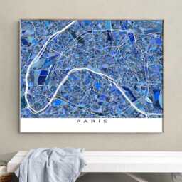Paris Map Print, Blue Geometric City Streets Wall Art Poster, France - thumbnail 3