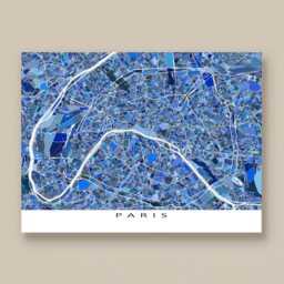 Paris Map Print, Blue Geometric City Streets Wall Art Poster, France - thumbnail 1