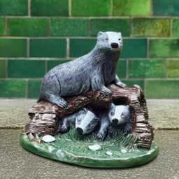 Concrete Badgers Family Statue Outdoor Badger Sculpture Garden Animal Decor Cement Yard Figurine Handmade Stone Lawn Ornament - thumbnail 1