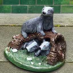 Concrete Badgers Family Statue Outdoor Badger Sculpture Garden Animal Decor Cement Yard Figurine Handmade Stone Lawn Ornament - thumbnail 4