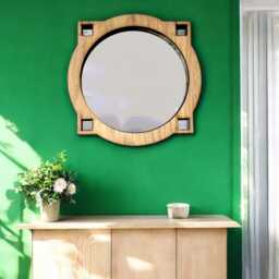 Deco Round Acrylic Mirror Oak Veneer Frame, Custom Sizes - thumbnail 3