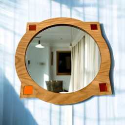 Deco Round Acrylic Mirror Oak Veneer Frame, Custom Sizes - thumbnail 4