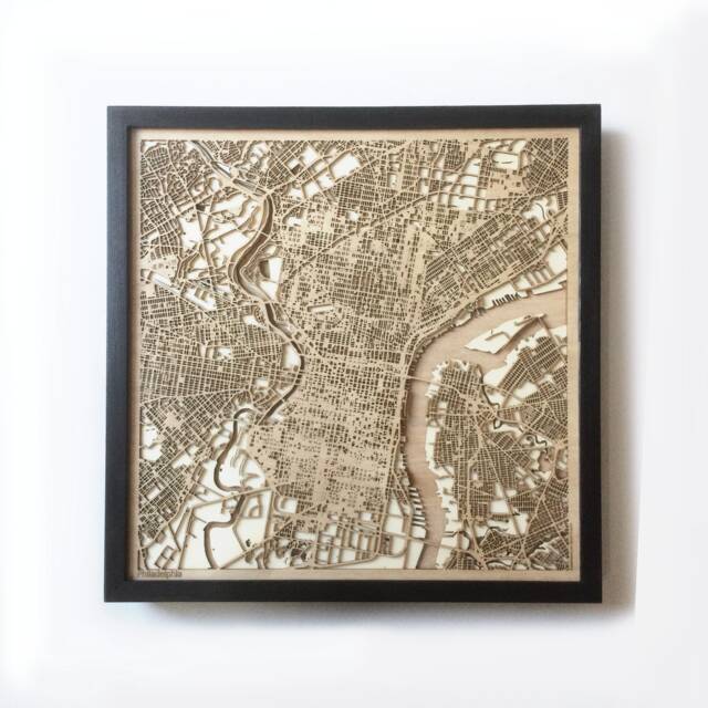 Philadelphia Wooden Map Art - Laser Cut City Streets, Framed Wall Decor - image 1