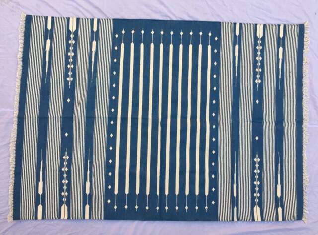 8x10 Denim Stripes Cotton Rug Dhurrie - Room Size - image 1