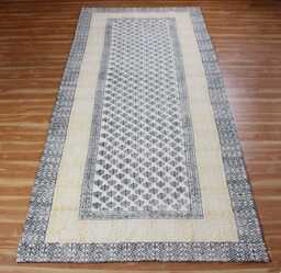 Block Printed Cotton Stair Runner Rug, Yellow & Black Boho Kilim - 3x10 Ft - thumbnail 1
