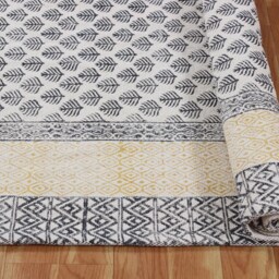 Block Printed Cotton Stair Runner Rug, Yellow & Black Boho Kilim - 3x10 Ft - thumbnail 3