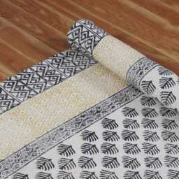 Block Printed Cotton Stair Runner Rug, Yellow & Black Boho Kilim - 3x10 Ft - thumbnail 2